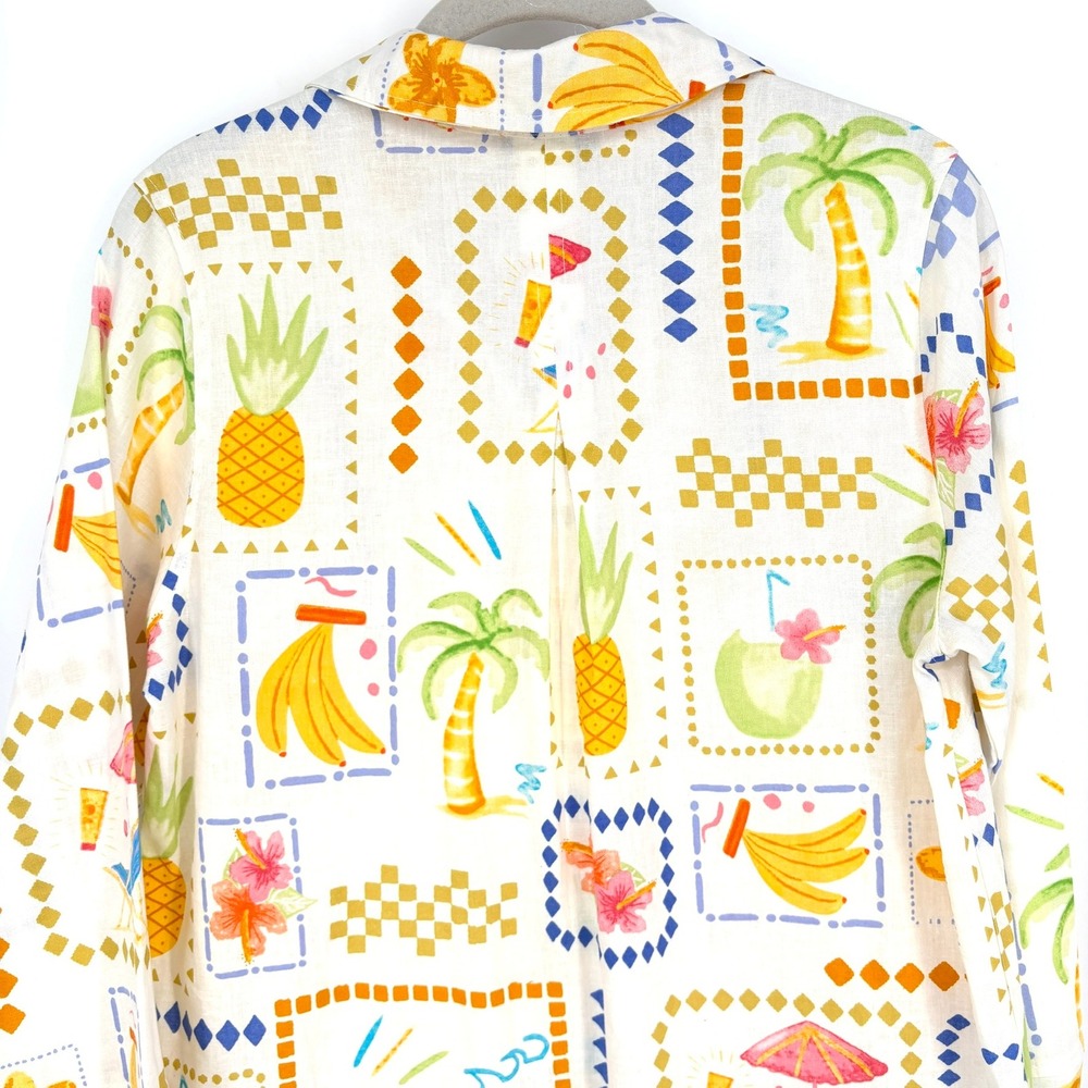 Calypso St Barth Button Down‎ Shirt Linen Blend Postcard Print Long Slv Tunic S - Picture 9 of 13